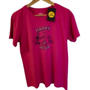 NWT Life is Good Women's Happy Hour Graphic Short Sleeve Tshirt Pink Size Medium